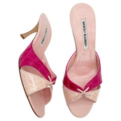 Manolo Blahnik Vintage Pink Alligator Leather Two Tone Mule Sandals IT 38.5