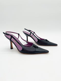 Chanel Vintage Black Perforated Leather CC Logo Slingback Pumps Heels EU 36