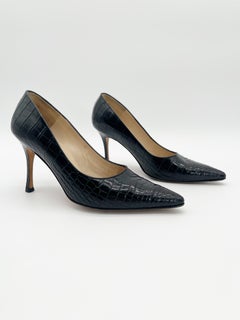 Manolo Blahnik Vintage Black Genuine Alligator Leather Pointed Toe Pumps IT 38.5