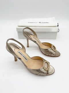 Manolo Blahnik Vintage Sedaraby Slingback-Pumps mit metallischer Kristallschnalle, Größe IT 39,5