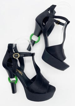 Chanel Fall 2009 Runway Black Detached Heel Platform Open Toe Heels EU 37