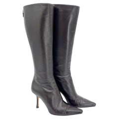 Jimmy Choo Peony Coffee Brown Leather Pointed Square Toe Knee High Boots IT 37