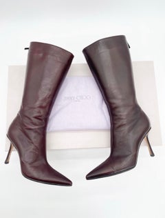 Jimmy Choo Vintage Y2K Coffee Brown Kid Leather Lisbon Pointed Toe Boots IT 37.5
