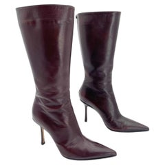 Jimmy Choo Vintage Y2K Coffee Brown Kid Leather Lisbon Pointed Toe Boots IT 37.5