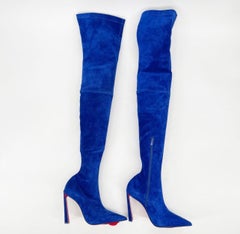 Christian Louboutin Condora Botta Alta Galactiqueen Blue Suede OTK Boots EU 37