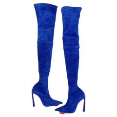 Christian Louboutin Condora Botta Alta Galactiqueen Blue Suede OTK Boots EU 37