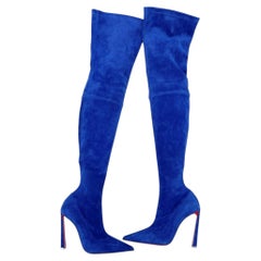 Christian Louboutin Condora Botta Alta Galactiqueen Blue Suede OTK Boots EU 41