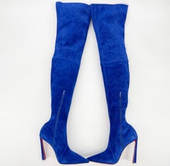 Christian Louboutin Condora Botta Alta Galactiqueen Blue Suede OTK Boots EU 41