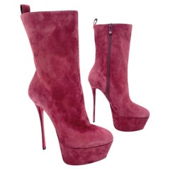 Christian Louboutin Burgundy Suede Dolly Booty Alta Platform Ankle Boots EU 37