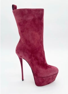 Christian Louboutin Burgundy Suede Dolly Booty Alta Platform Ankle Boots EU 37