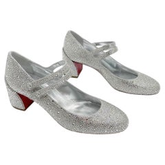 Christian Louboutin Sweet Jane Strass Crystal Mary Jane Block Heels EU 38
