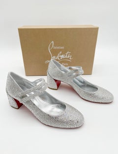 Christian Louboutin Sweet Jane Strass Crystal Mary Jane Block Heels EU 38