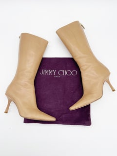 Jimmy Choo Vintage Y2K Camel Tan Leather Square Toe Mid-Calf Boots IT 36.5