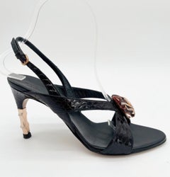 Gucci 2004 Tom Ford Black Python Snakeskin Serpent Head Bamboo Heel Sandals US 6