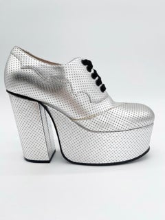 Gucci Otis F/W19 Runway Silver Perforated Platform Oxford Lace Up Heels IT 36.5