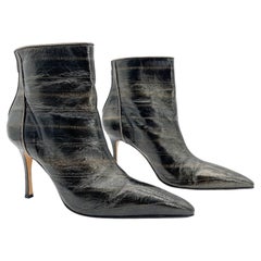 Manolo Blahnik Vintage Dark Bronze Genuine Eel Skin Leather Ankle Boots IT 40