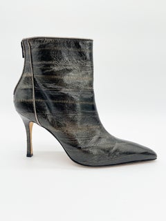 Manolo Blahnik Vintage Dark Bronze Genuine Eel Skin Leather Ankle Boots IT 40