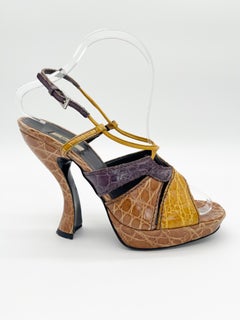 Prada Vintage Fall 2004 Runway Multicolor Exotic Leather Platform Sandals IT 36