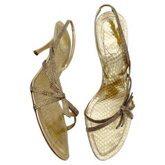 Rene Caovilla Vintage Gold Crystal Embellished Strappy Bow Slingback Heels IT 40