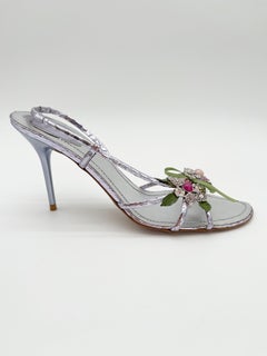 Rene Caovilla Vintage Lavender Metallic Snakeskin Garden Floral Sandals IT 40