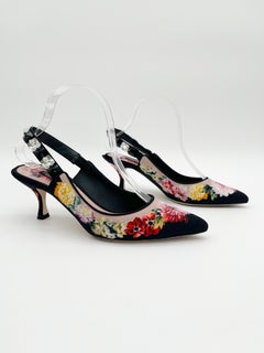 Dolce Gabbana Multicolor Floral Print Crystal Embellished Slingback Heels IT 39