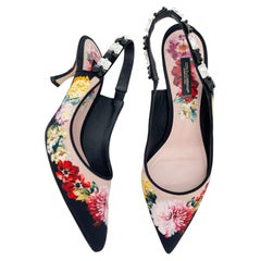 Dolce Gabbana Multicolor Floral Print Crystal Embellished Slingback Heels IT 39