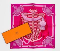 Hermès PInk Brandebourg Silk Pouchette Scarf