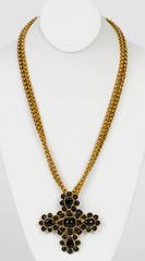 Chanel 80's Black Gripoix Cross Glass Pendant Necklace 