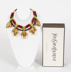 YSL Tribal Drop Gold Red Green Necklace