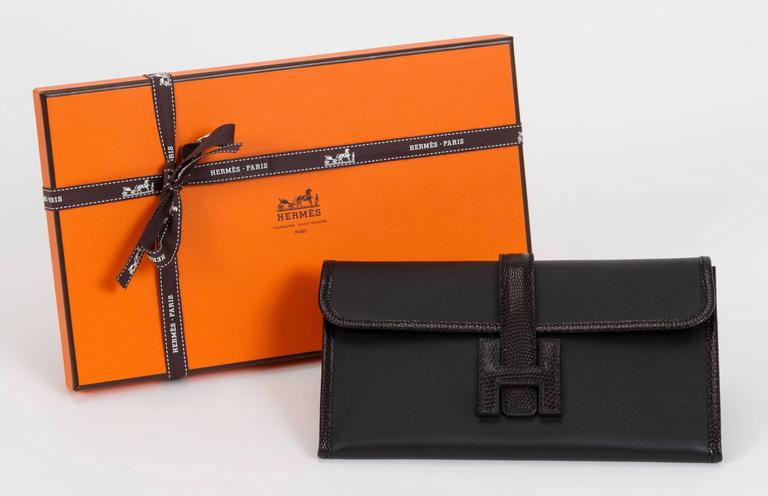 Hermès Jige Touch 29 Clutch Bag In Black Ombre Swift Lizard