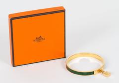 Hermès Green Lizard Lock Bangle Bracelet