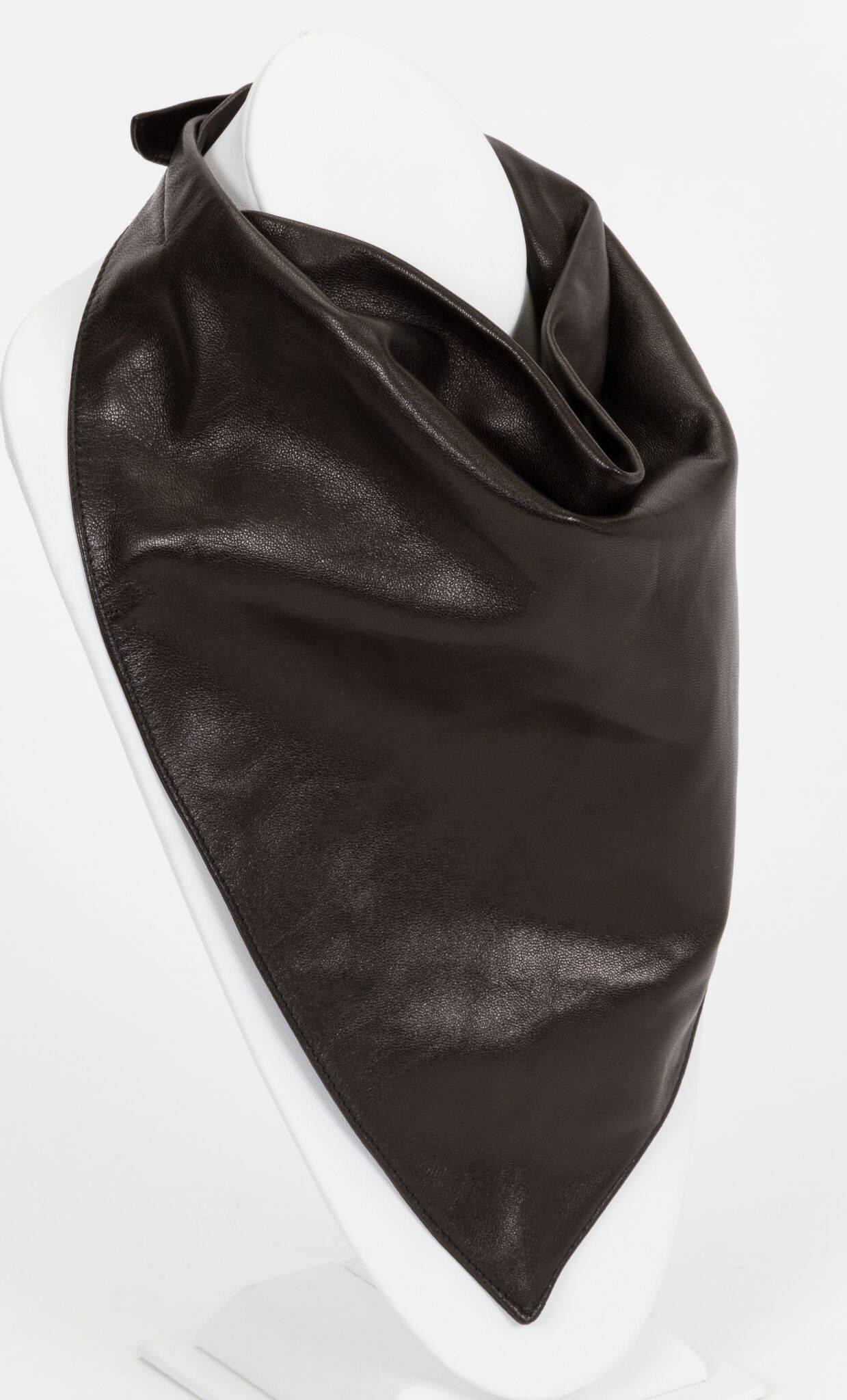 Hermès black lambskin leather plastron triangular handkerchief necklace.
