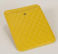 New in Box Chanel Yellow Quilted Leather Ipad Case