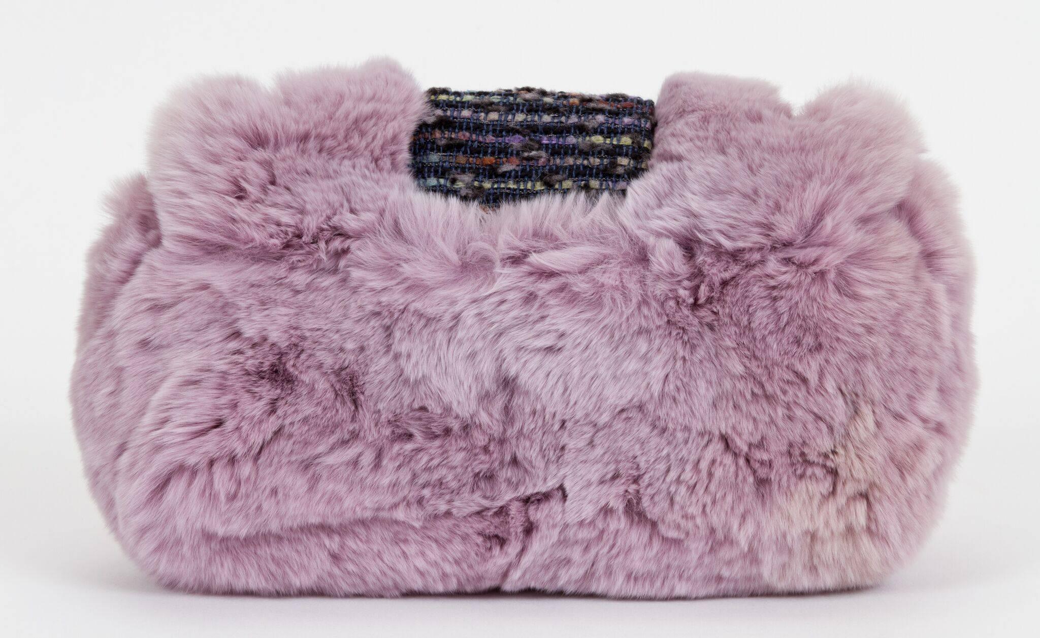 Chanel Glicine Lapin Fur & Tweed Single Flap Bag In Excellent Condition In West Hollywood, CA