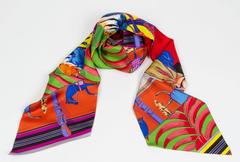 Hermes New in Box Silk " Carre' en Carres" Maxi Twilly Scarf