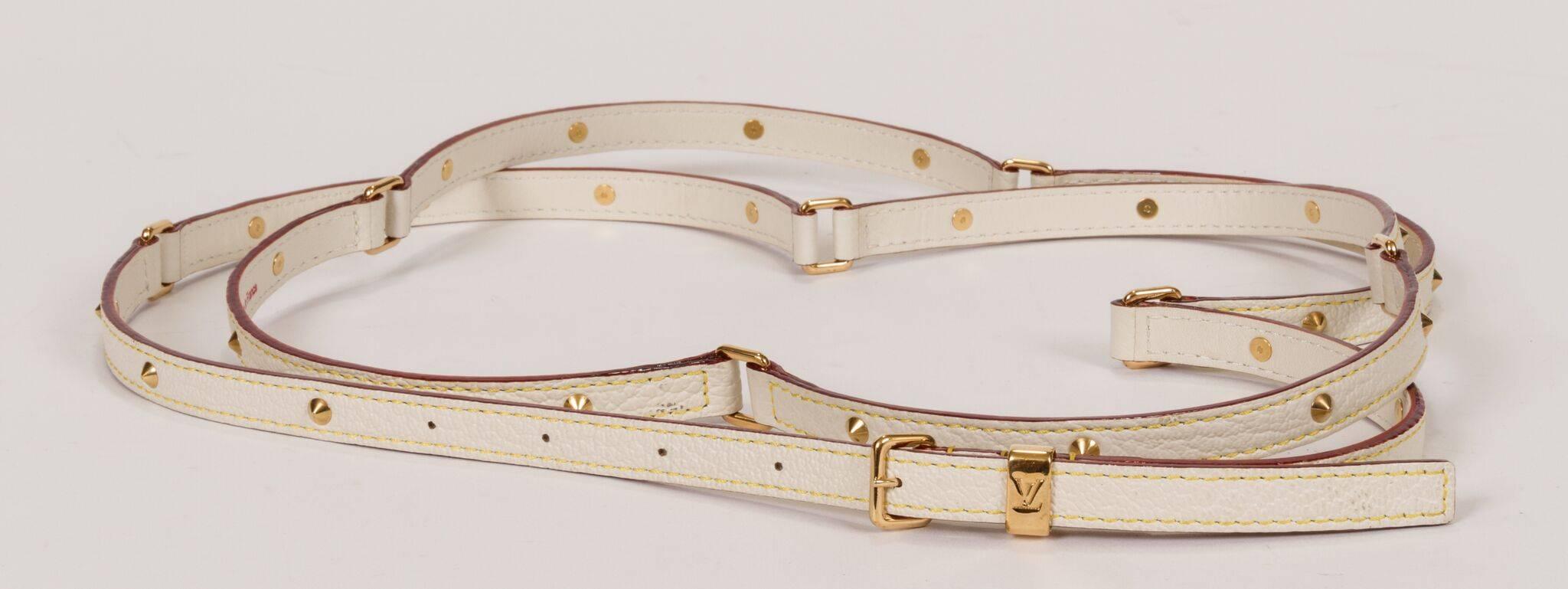 Louis Vuitton Suhali collection belt. Cream color leather with gold tone studs. Excellent condition. Comes with original box.