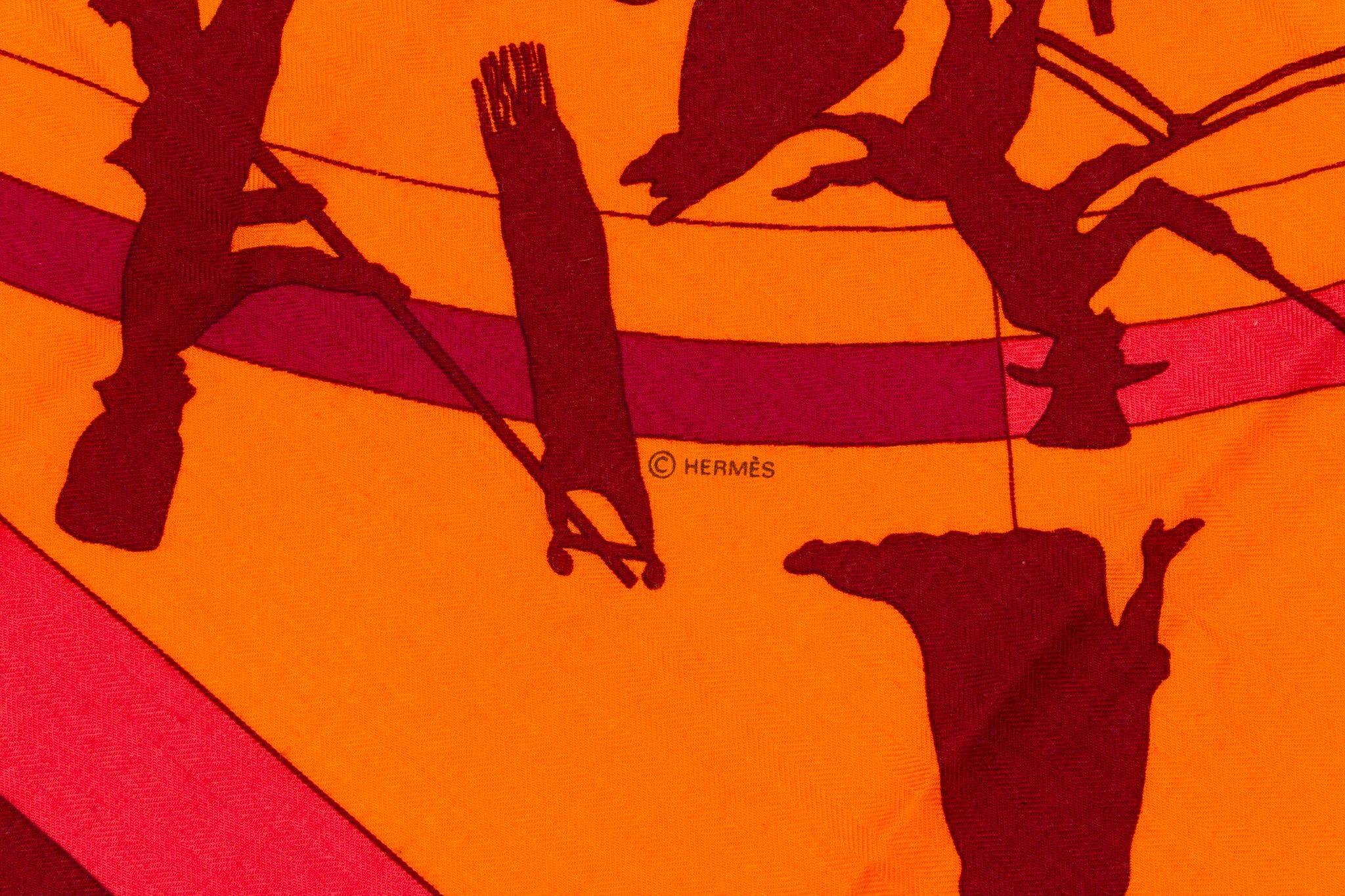 Red Hermes Cashmere Silk Jeux D'Ombres Shawl Scarf