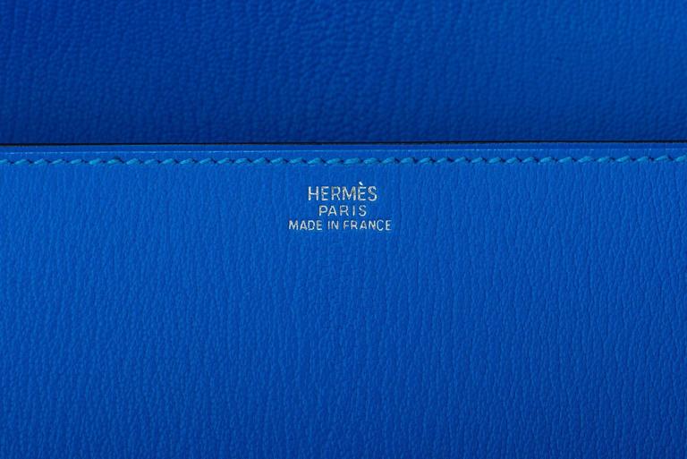 Hermes Blue Zanzibar Chevre Medor Clutch New in Box For Sale at 1stDibs