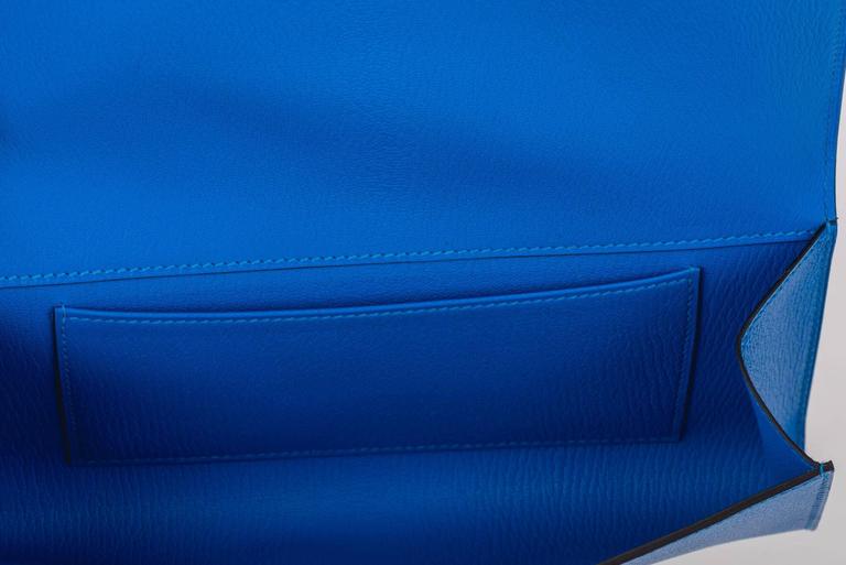 Hermes Blue Zanzibar Chevre Medor Clutch New in Box For Sale at 1stDibs