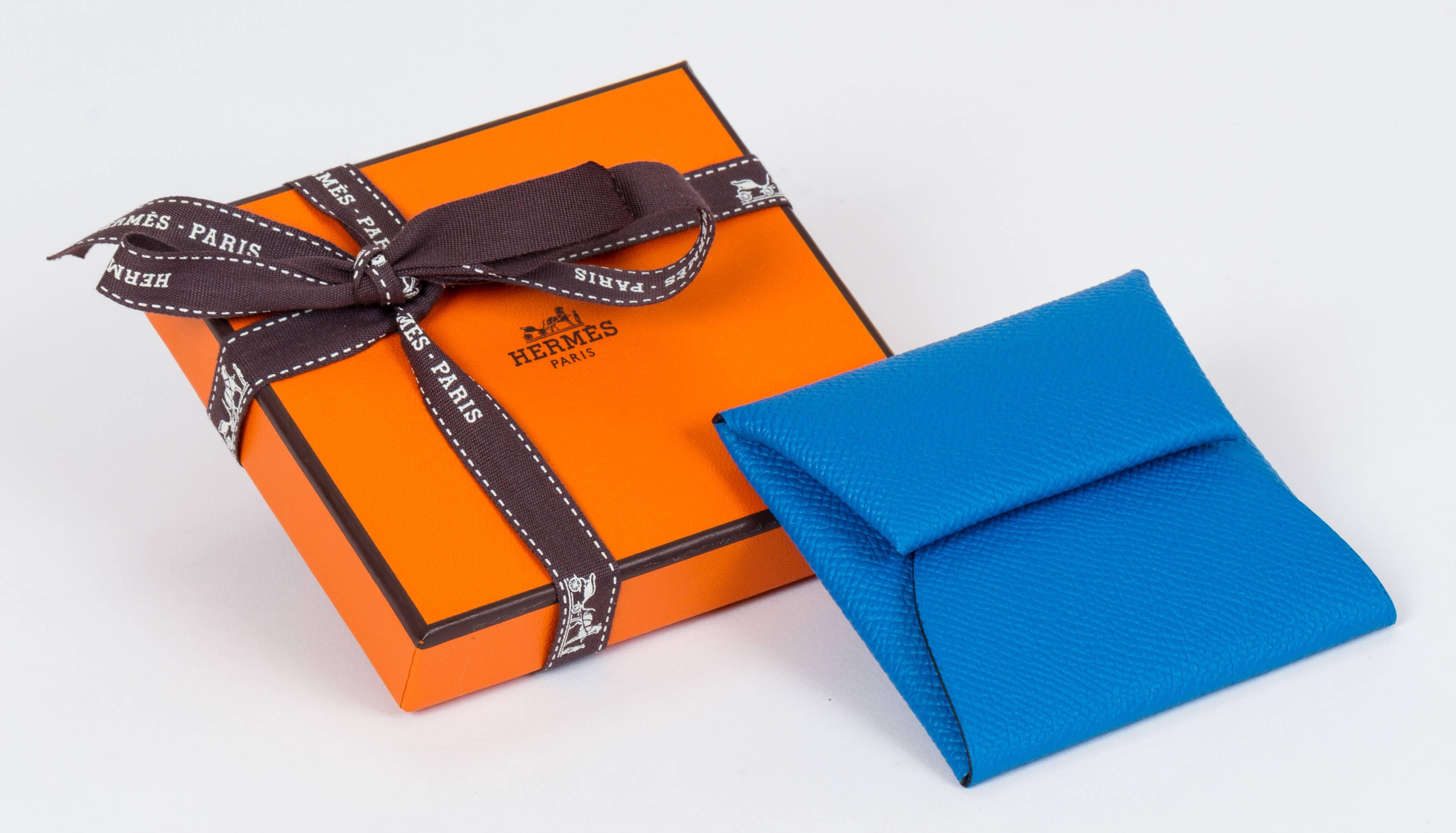 Hermès blue Zanzibar Epsom leather coin wallet. Brand new in box with ribbon and gift bag.