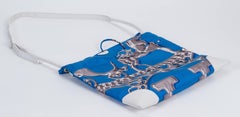 Hermes Blue Silk and White Leather Tote