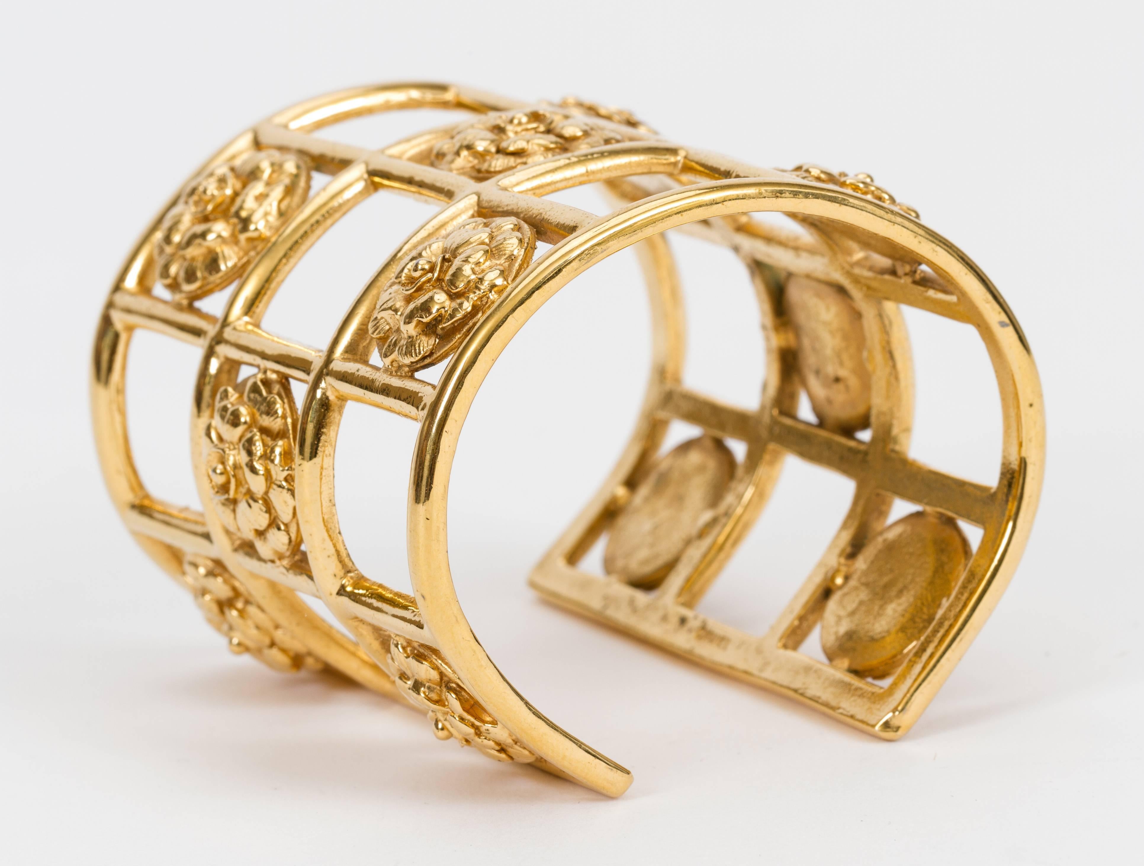 Chanel 70s camellia cage large cuff bracelet. Cuff opening 1