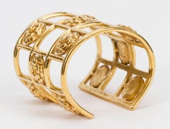 Chanel Rare 1970's Camellia Flower Gold Cage Cuff Bracelet