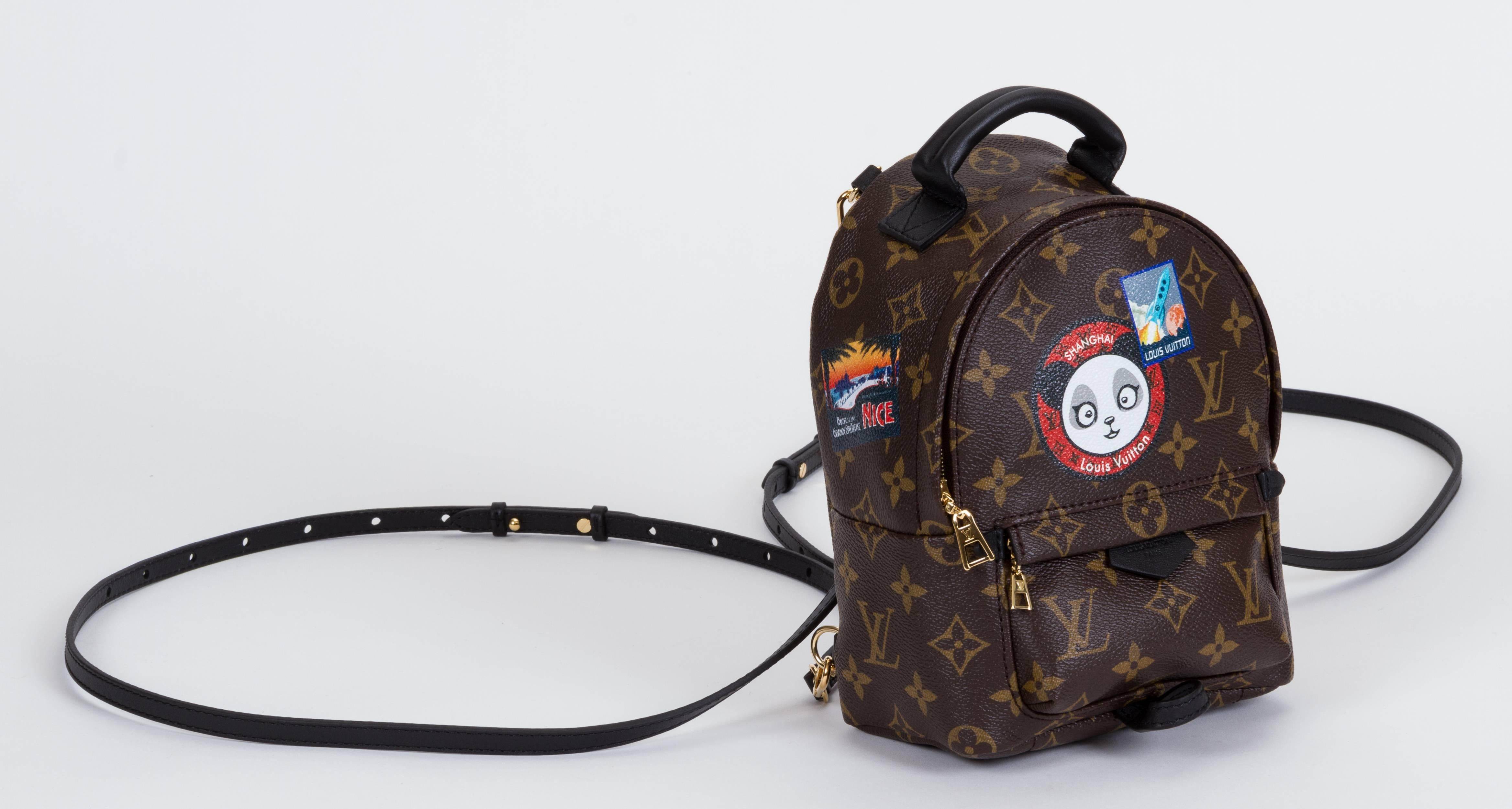 Louis Vuitton SOLD OUT mini monogram backpack. Limited edition with stencils design. Nicolas Ghesquière new take on a very classic staple of the Vuitton collection. The mini monogram canvas sports a multi-positional strap for cross-body wear. Brand