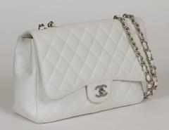 Chanel White Caviar Jumbo Single Flap Bag