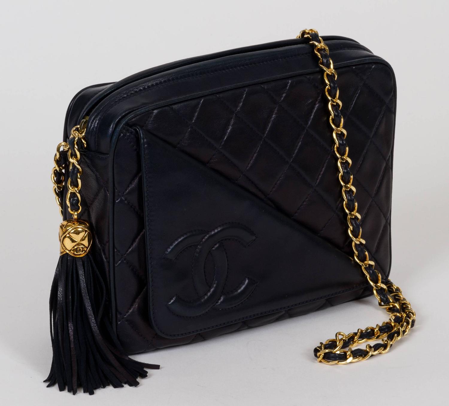 Chanel Navy Lambskin Quilted Tassel Camera Bag For Sale at 1stdibs