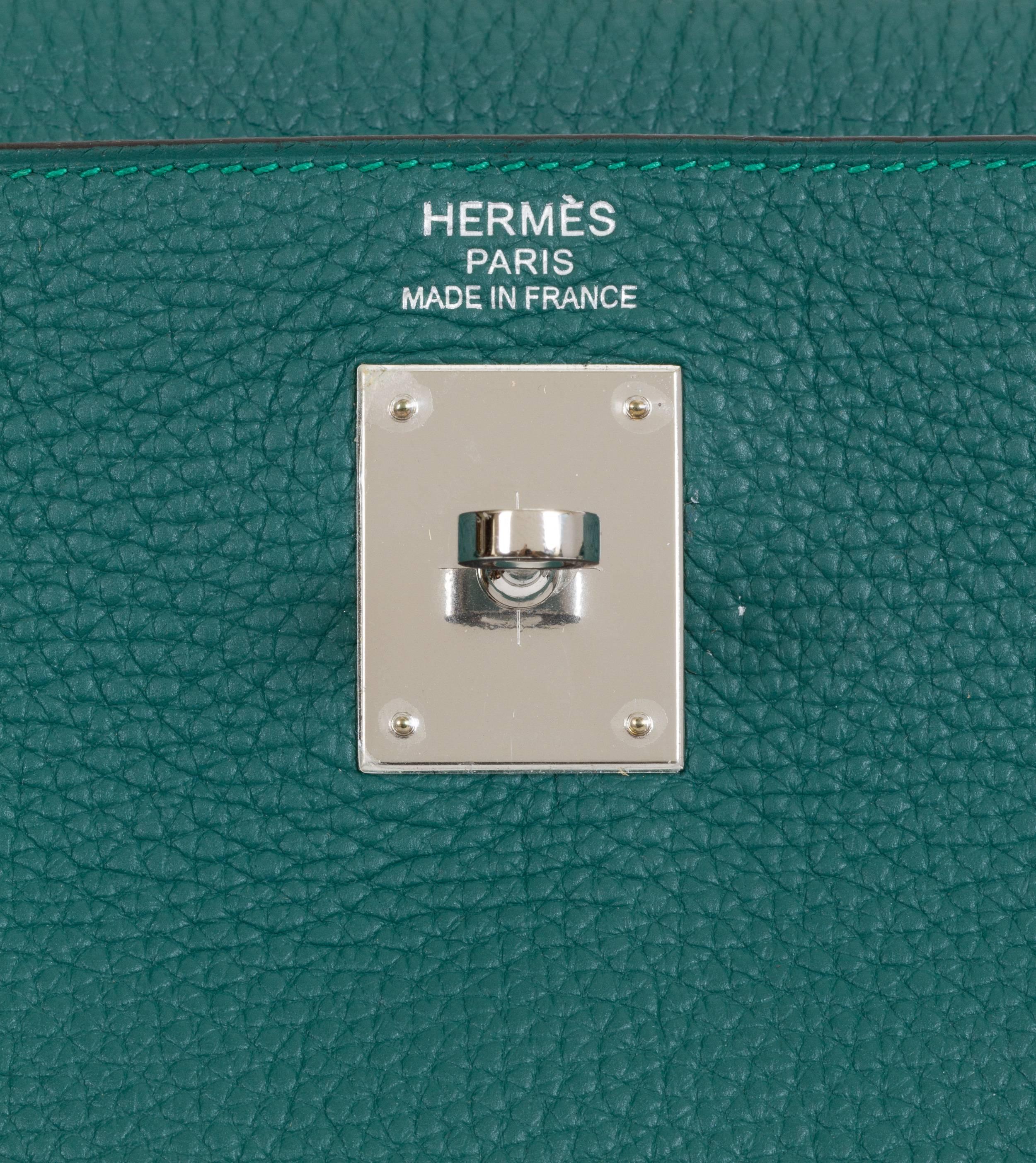 Women's or Men's Hermès Malachite & Palladium Kelly Bag For Sale