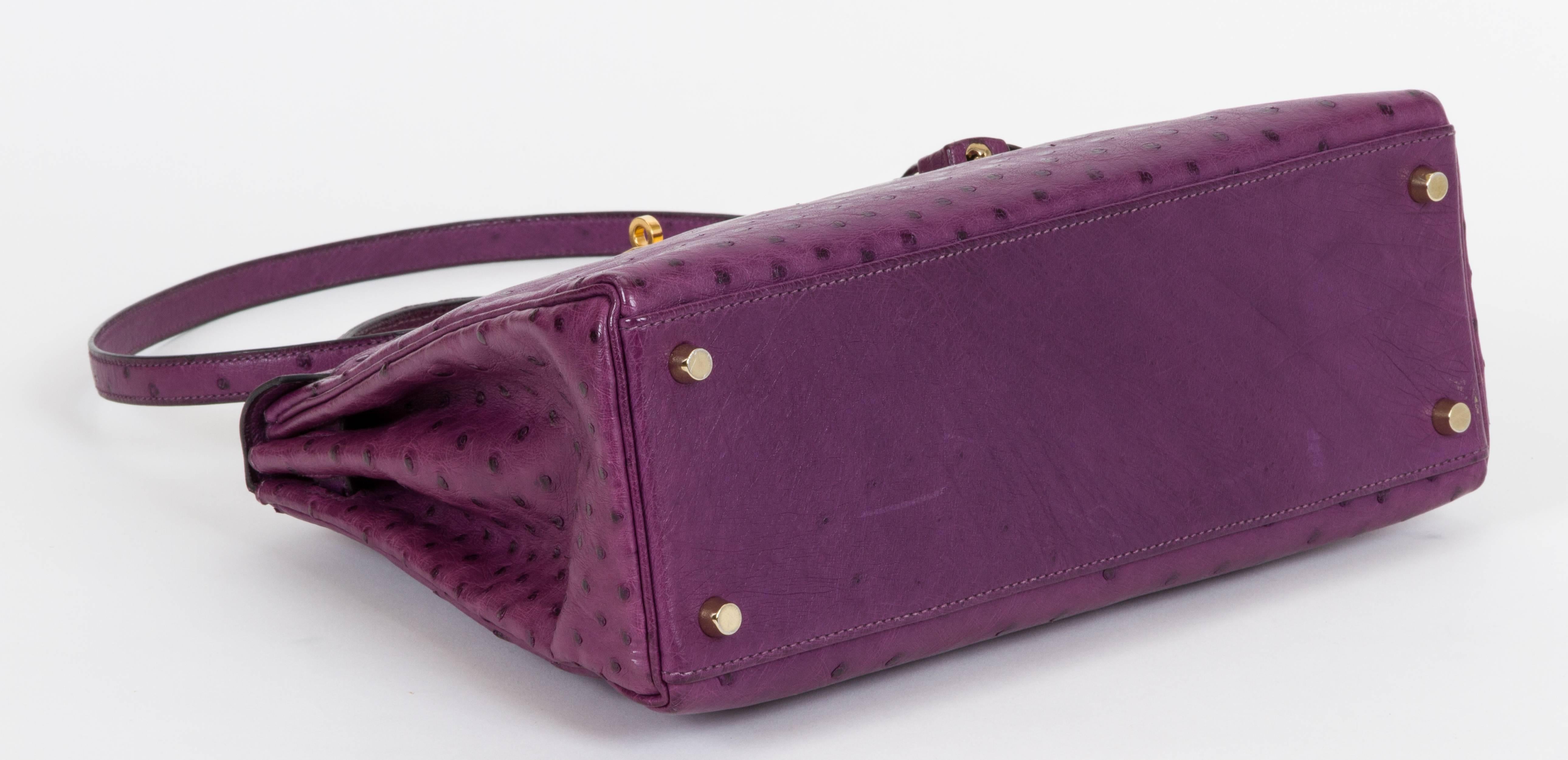 Purple Hermès Kelly Iris 32cm Ostrich & Gold Bag