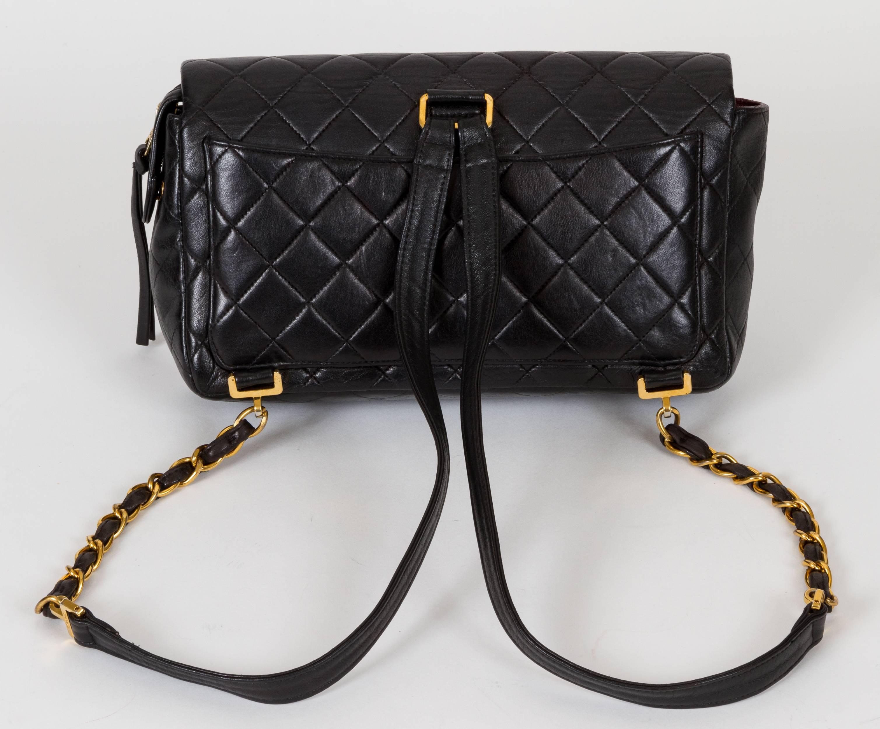 Chanel Quilted Black Lambskin Backpack Bag In Good Condition In West Hollywood, CA