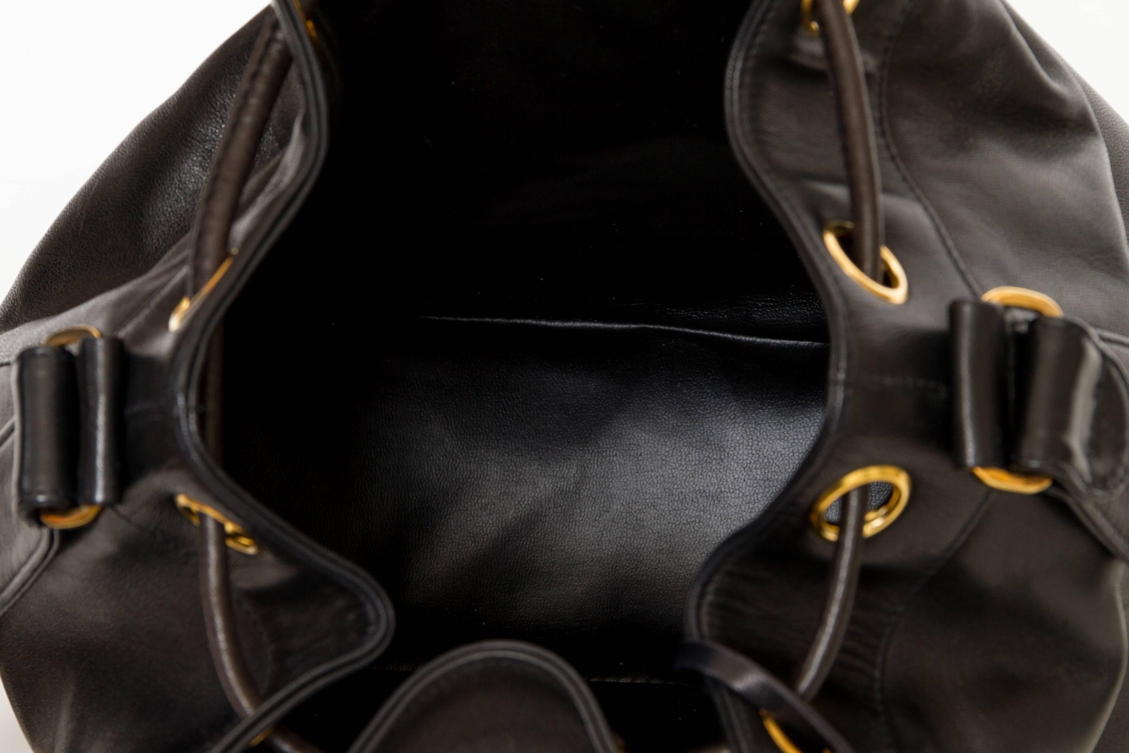 Chanel Black Lambskin Logo Leather Bucket Bag 1